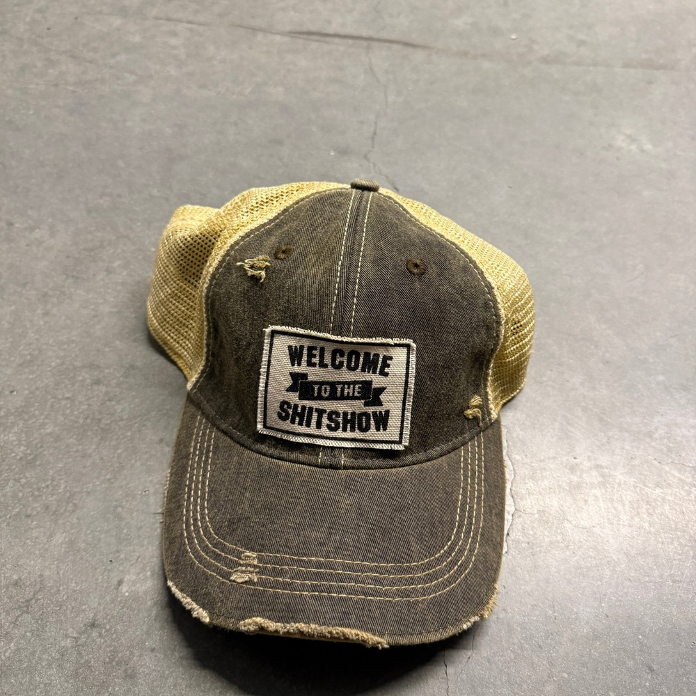 Headmost Welcome to the Shitshow Trucker Hat Distressed Snapback Cap Brown Tan